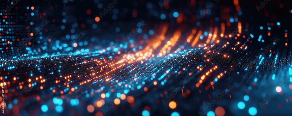Aufkleber abstract digital texture with glowing blue and orange particles creating a dynamic, futuristic atmos