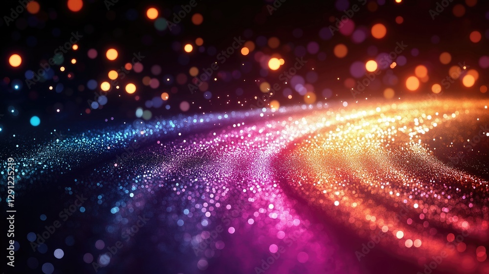 Poster vibrant abstract texture featuring colorful bokeh lights and shimmering particles, ideal for compute
