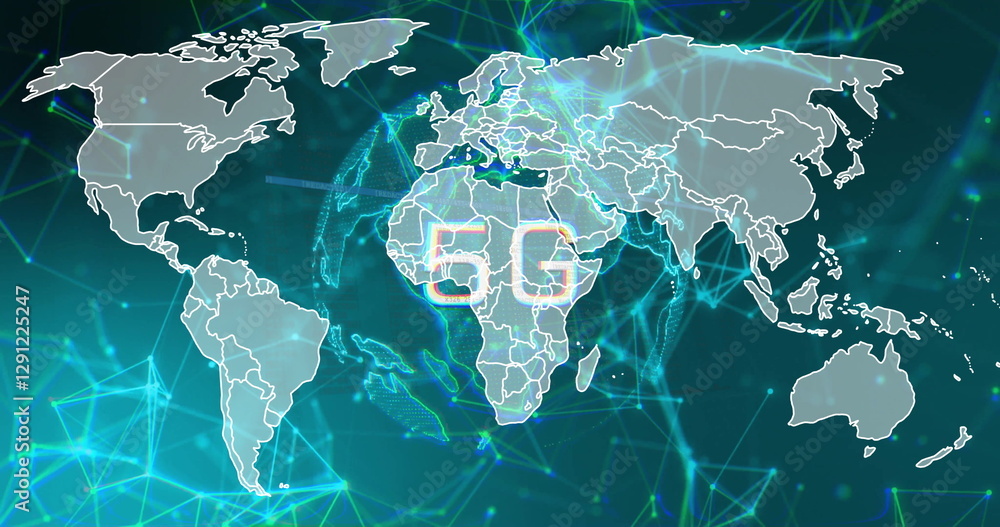 Poster 5g network connectivity image over world map with digital connections