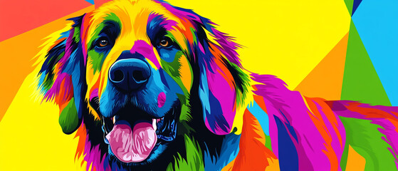 Leonberger Dog with Colorful Abstract Coat Design - Vibrant Vector Art Featuring a Majestic Canine in a Unique and Eye-Catching Style Perfect for Pet Lovers and Art Enthusiasts
