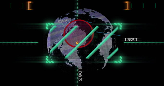 Targeting image over rotating globe with coordinates and red circle