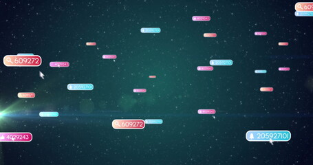 Fototapeta premium Floating numerical codes image over starry night sky background