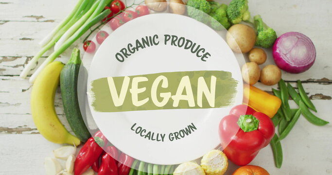 Organic produce vegan locally grown image over assorted fresh vegetables