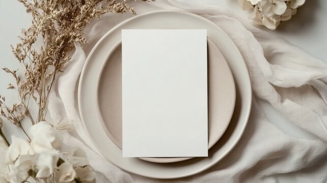 blank wedding invitation card mockup on elegant table setting