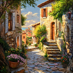 Fototapeta premium Sunny French Village Street Art