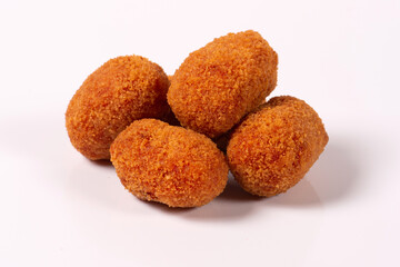 Fried rice ice balls called Suppli di riso typical food from Lazio region Rome area isolated on white background