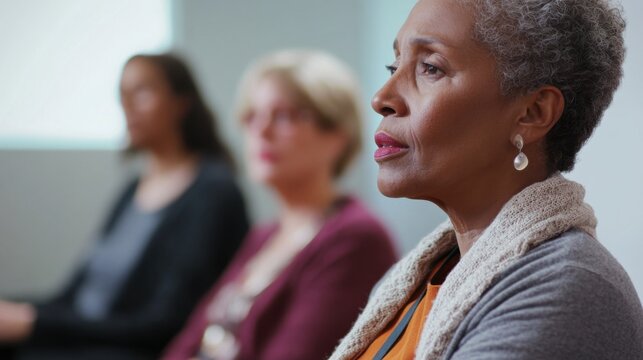 Hypertension patient attending a wellness seminar. Featuring education and health awareness