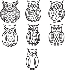 Line art silhouette bird set icon design 