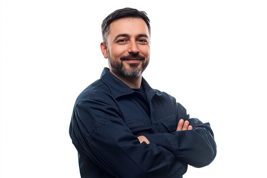 Confident worker in navy uniform