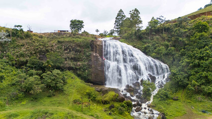 Aerial shot of a waterfall in Muriaé, Minas Gerais, Brazil