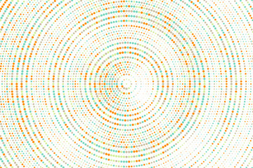 Green, yellow, white colorful halftone festival background. Radial halftone gradient background. Fading effect polka dot multicolor background for fabric, banner, poster, web, wallpaper and more.