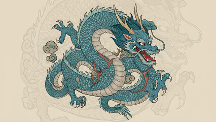 Fototapeta premium The Majesty of the Traditional Blue Dragon