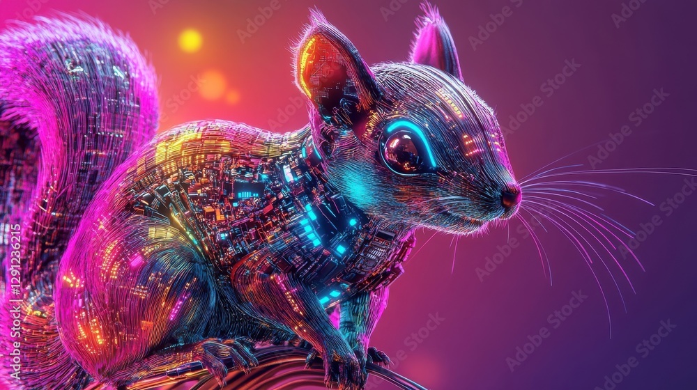 Poster A Cybernetic Squirrel Illuminated In Neon Hues