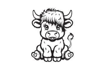 Cute Fluffy Calf in Cartoon Style vector