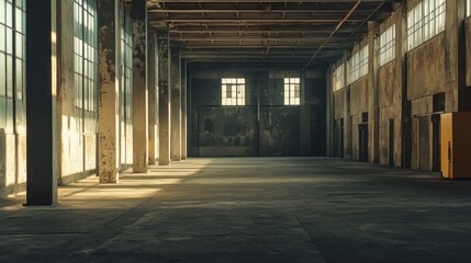 abandoned warehouse interior sunlight