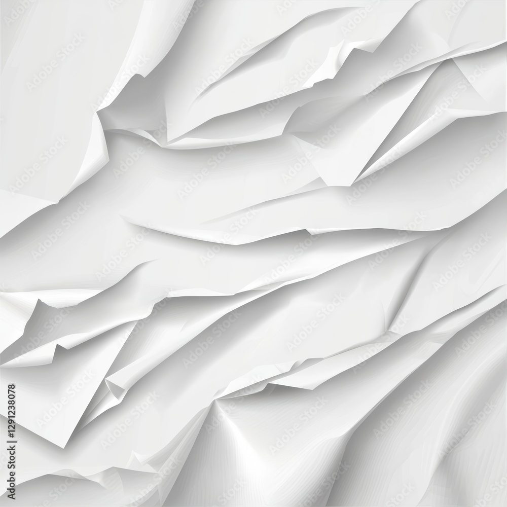 Poster crumpled white paper texture with realistic shadows and fine details for background use