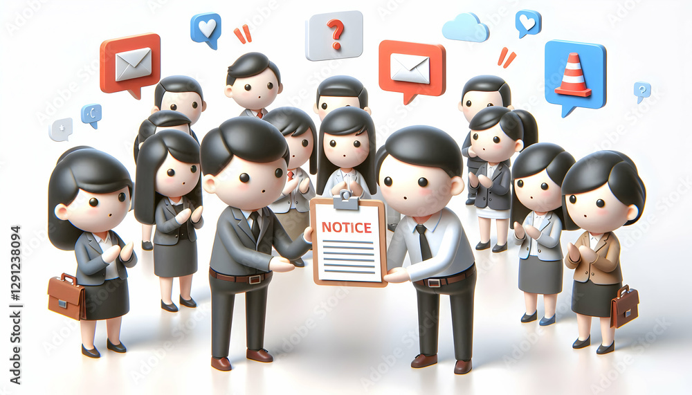 Aufkleber 3d announcement and event notice concept: business team receiving event notification in office envir