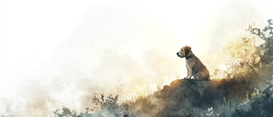 Airedale Terrier Dog in Vibrant Watercolor Style Climbing Through Nature Showcasing the Playful Spirit and Unique Features of This Beloved Breed in a Stunning Artistic Representation