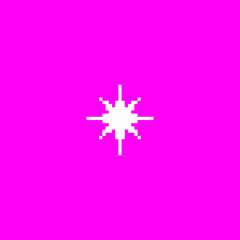 Pixel design. Vector snowflake or star shape on hot pink isolated background.