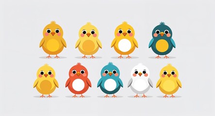 Fototapeta premium Set bundle of chick finch minimalist childish style illustration on plain white background