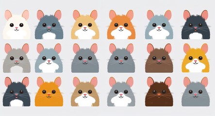 Set bundle of chinchilla minimalist childish style illustration on plain white background