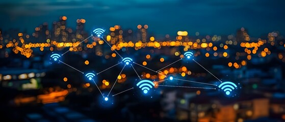 Obraz premium 5g network advancements in smart cities rooftop iot technology integration urban environment night view future concept