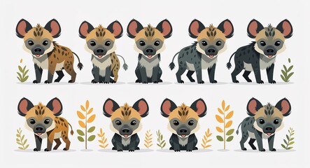 Obraz premium Set bundle of hyena minimalist childish style illustration on plain white background