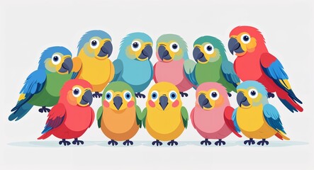 Fototapeta premium Set bundle of parrot minimalist childish style illustration on plain white background