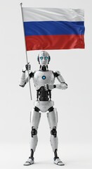 Futuristic Patriotism, Android Robot Championing Russia with Flag