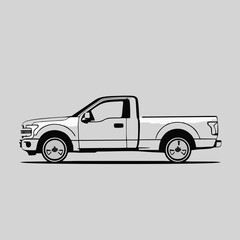 Fototapeta premium Black PICKUP, side view, clean lines, minimalist vector.