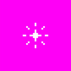 White sparkle star pixel art on pink background, vector shiny game retro 8 bit flash effect, Y2K bright flare, glitter