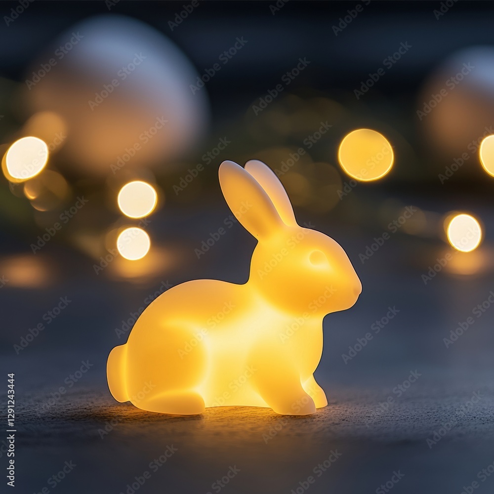 Poster glowing mysterious rabbit figurine illuminated in a creative soft light setting