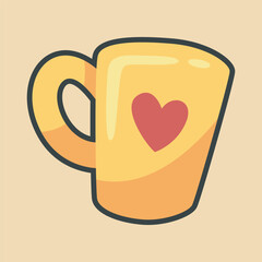 yellow glass with love sign in outline flat vector design.