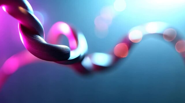 Abstract close-up of colorful twisted wires with vibrant lighting effects in a blurred background