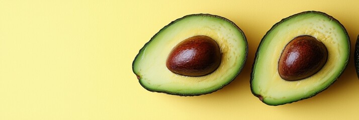 Sliced Avocado with Seed on Sunny Yellow Background