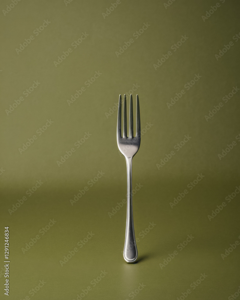 Aufkleber Fork on olive background, dark studio backdrop, abstract with noise and shadows, emphasizing the delicate design everyday items.