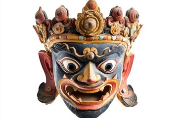 Naklejka premium Intricate Hand Carved Wooden Mask Of A Deity