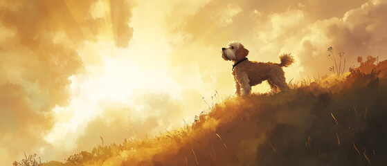 Charming Soft Coated Wheaten Terrier Dog Captured in Beautiful Watercolor Art Showcasing the Playful Spirit and Unique Features of This Adorable Canine Companion