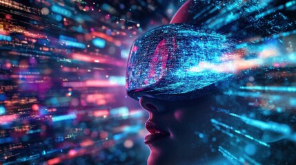 woman experiencing immersive virtual reality metaverse