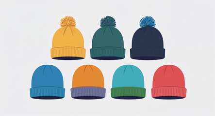 Fototapeta premium Set bundle of beanie minimalist childish style illustration on plain white background
