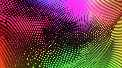 Obraz premium Vibrant Abstract Digital Art with Colorful Dots and Wavy Lines in Gradient Background