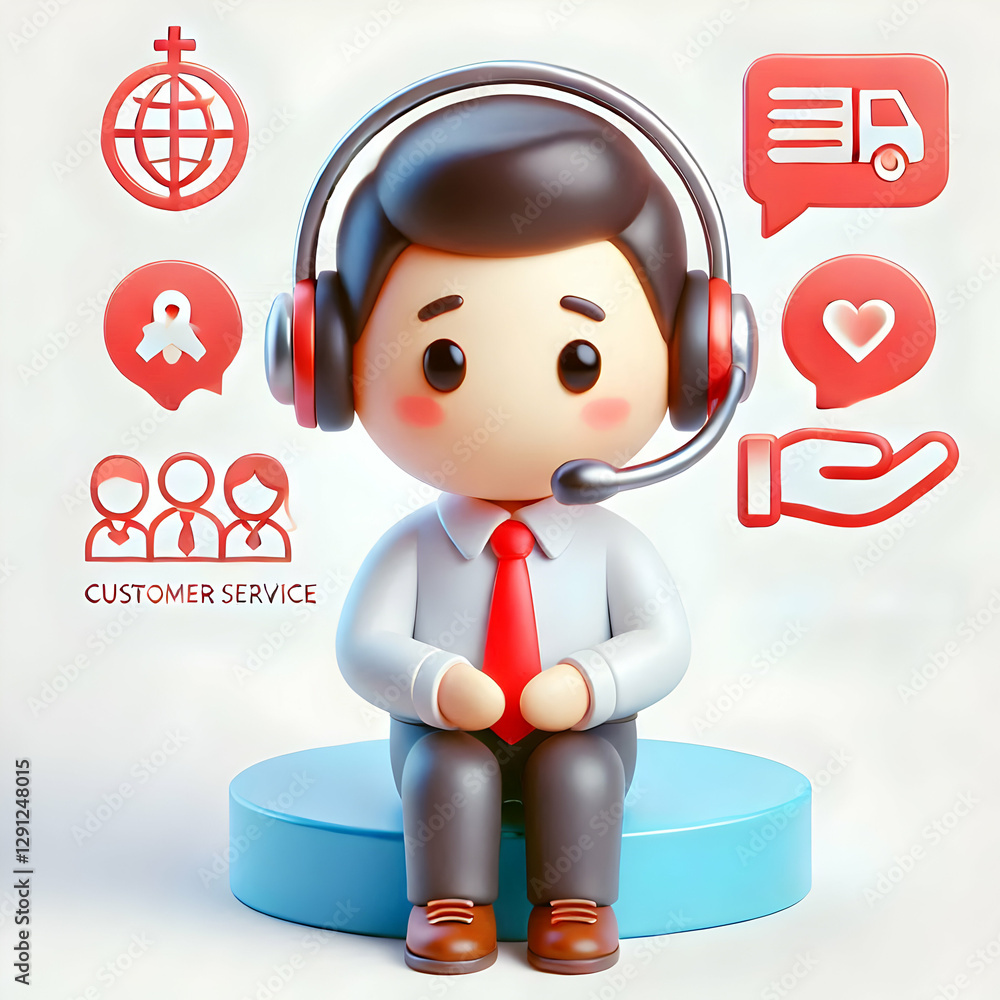 Poster 3d empathy and compassion and communication concept as customer service representative resolving iss