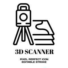 3d scanner symbol, featuring an editable stroke outline icon isolated on white background flat vector illustration. Pixel perfect
