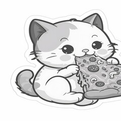 Obraz premium A cute cartoon kitten with a long tail smiles while sitting, a funny vector illustration of a domestic pet