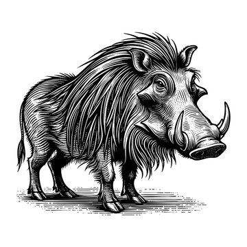 recommend clip art: warthog sketch engraving black and white outline. Scratch board imitation.
                    