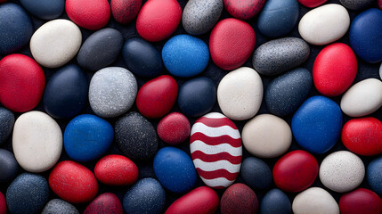 Patriotism Red, white, blue stones; holiday background