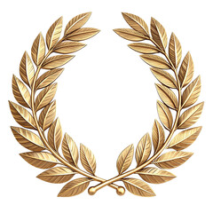 Golden laurel wreath with realistic metallic shine, symbol of victory and prestige isolated on transparent background