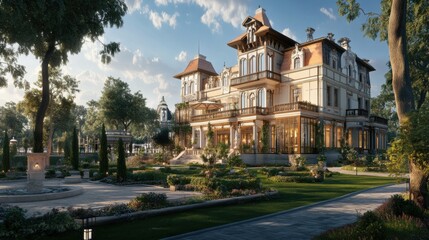 Fototapeta premium luxurious mansion estate with expansive gardens