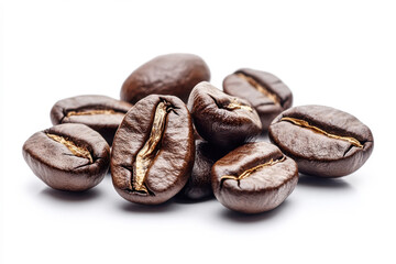 Obraz premium Freshly roasted coffee beans on white background