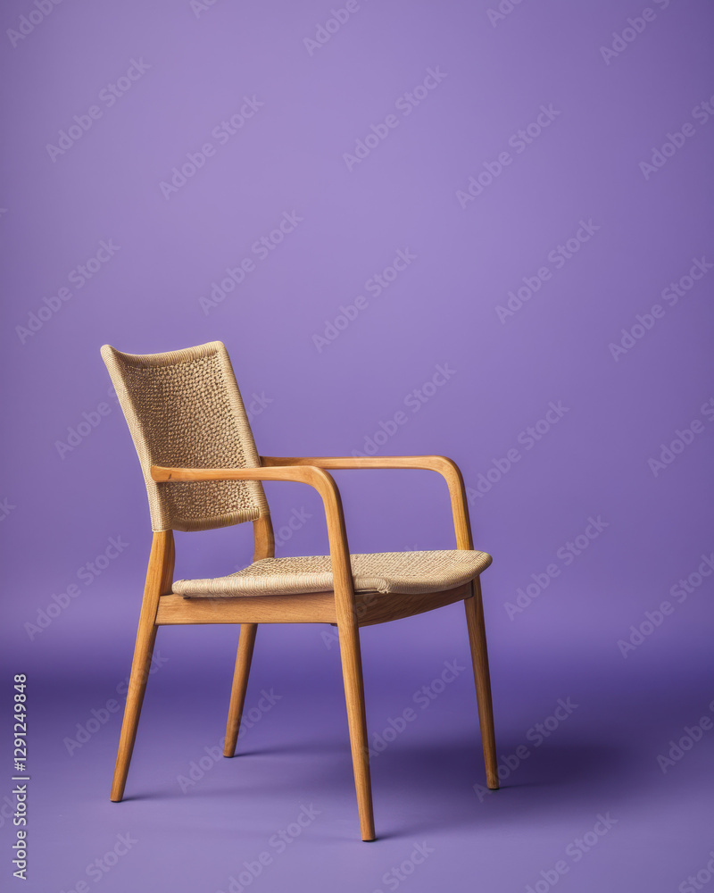 Poster chair in a studio room with a navy background and purple backdrop, creating an abstract atmosphere.